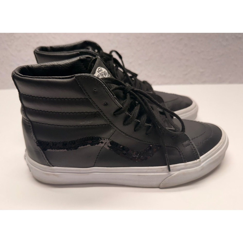 Vans Sk8-Hi Black Leather Sequin Stripe High Top Sneakers Mens 6.5 Womens 8.0